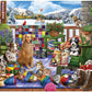 Bits and Pieces - 500 Piece Jigsaw Puzzle for Adults - Porch Pets Fun - Winter Dog Cat Yarn Jigsaw Puzzle by Artist Mary Thompson, Completed Puzzle