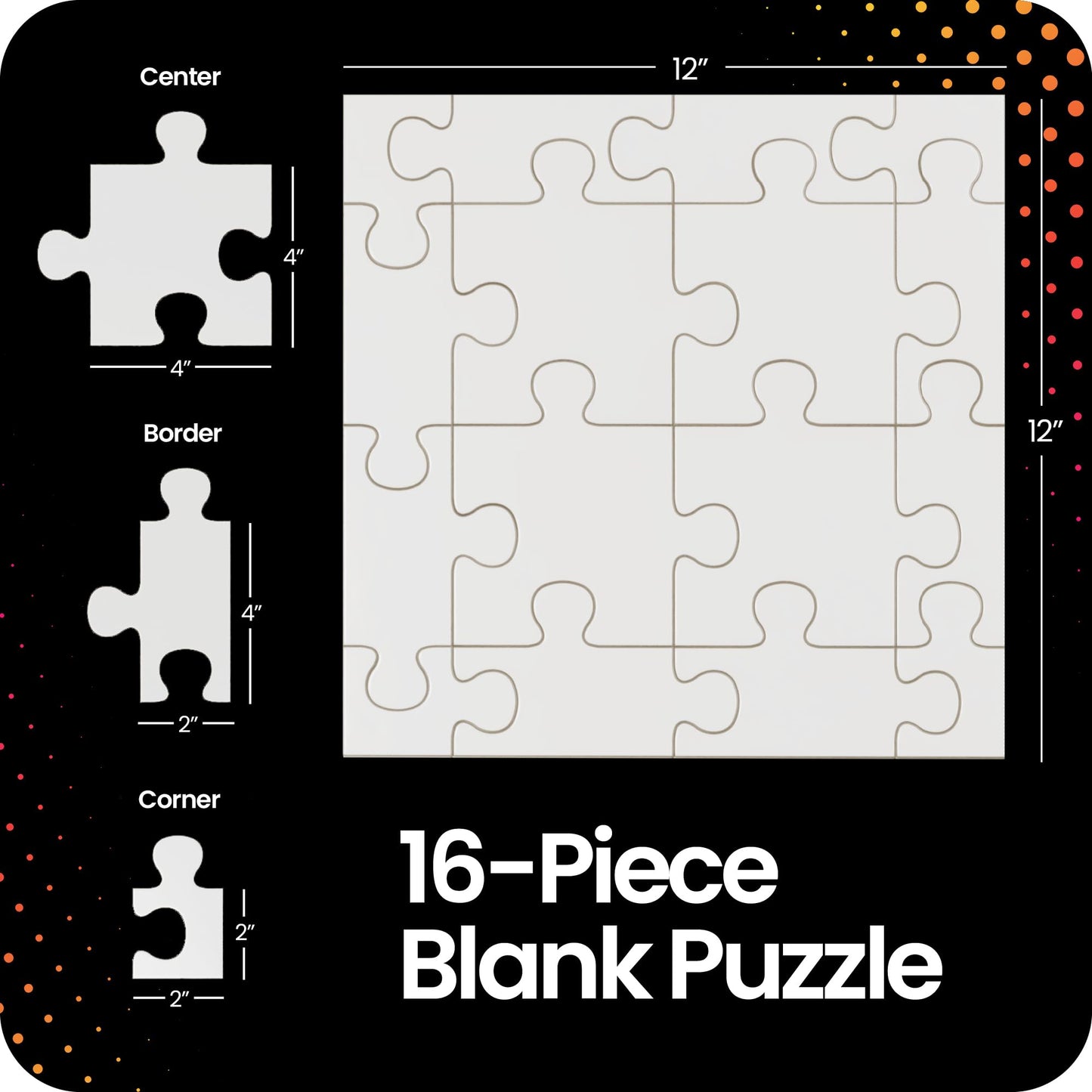Hygloss Junior Community Puzzle - Award-Winning Design - 16 Piece Blank Puzzle to Write and Draw On - Universal Interlocking Pieces, 12" x 12" Layout
