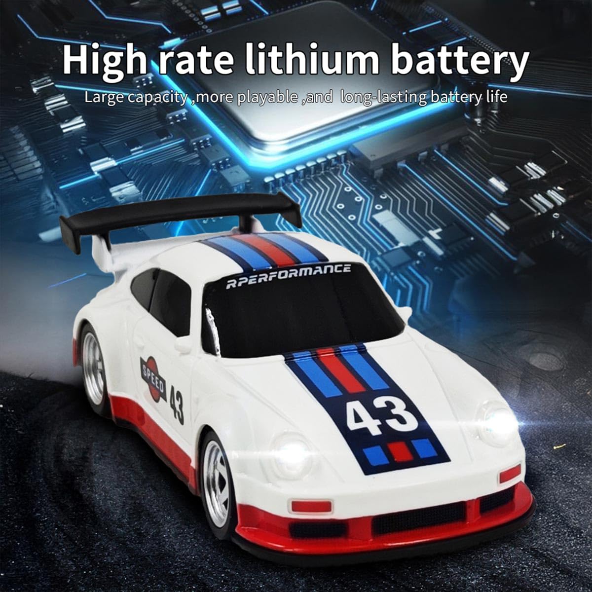 BrickCraftWorks 1/43 Mini 4WD RC Drift Gyro Car, 2.4G Full-Proportional Mini Electric RC Racing Car Model with LED Lights,15 KM/H High Speed Sports