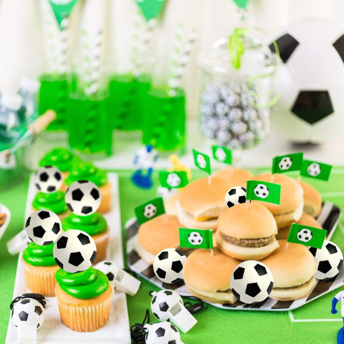 DRWATE 28pcs Soccer Ball Cake Topper Decorations Mini Soccer Ball Cup Cake Decorations For Soccer Party Birthday Party Football Sport Party Supplies