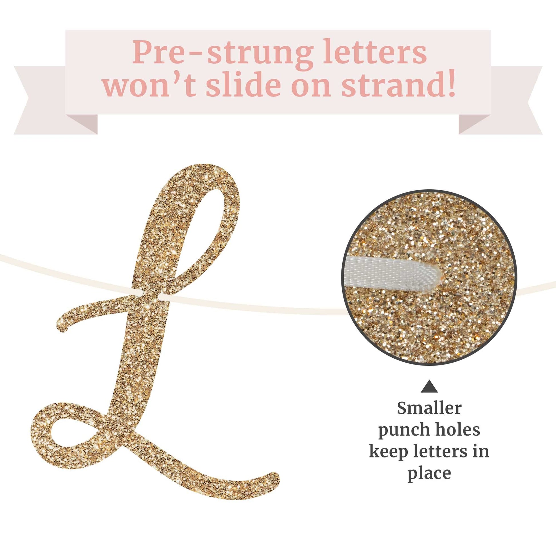 Pre-Strung Welcome Little One Banner - Gold Glitter Baby Shower Banner