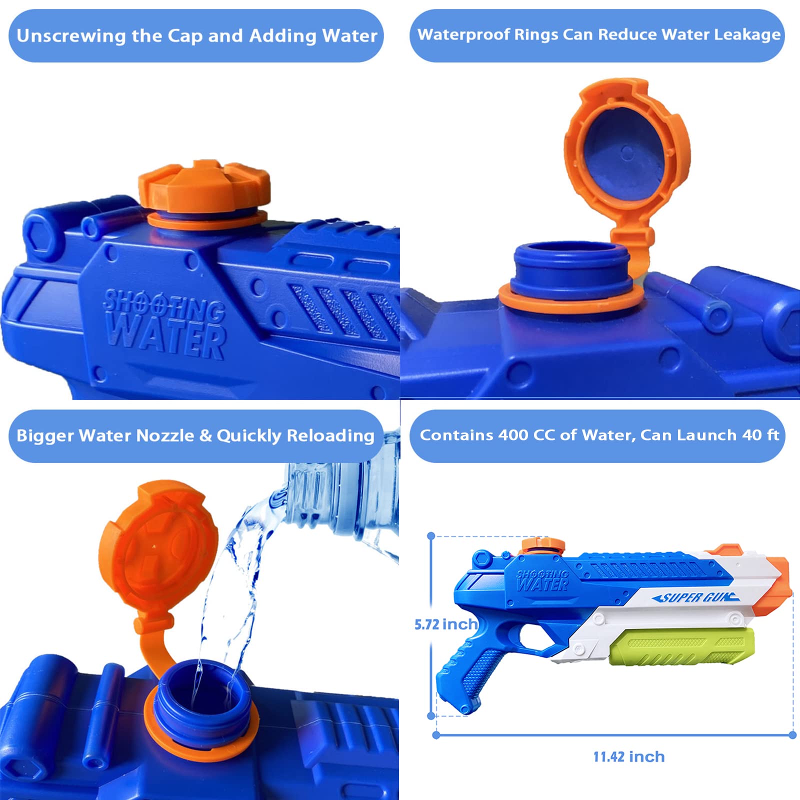 Water Guns for Kids - Summer Soaker Squirt Guns, 400CC/40ft for 3 Years Old and up Boys Girls Adults - 2 Pack Outdoor Toy for Swimming Pool Yard Lawn