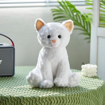 Houwsbaby 12'' White Musical Light Up Cat Stuffed Animal Kitty Plush Toy Singing LED Glowing Cat Plush Toy Christmas Festival Birthday Presents
