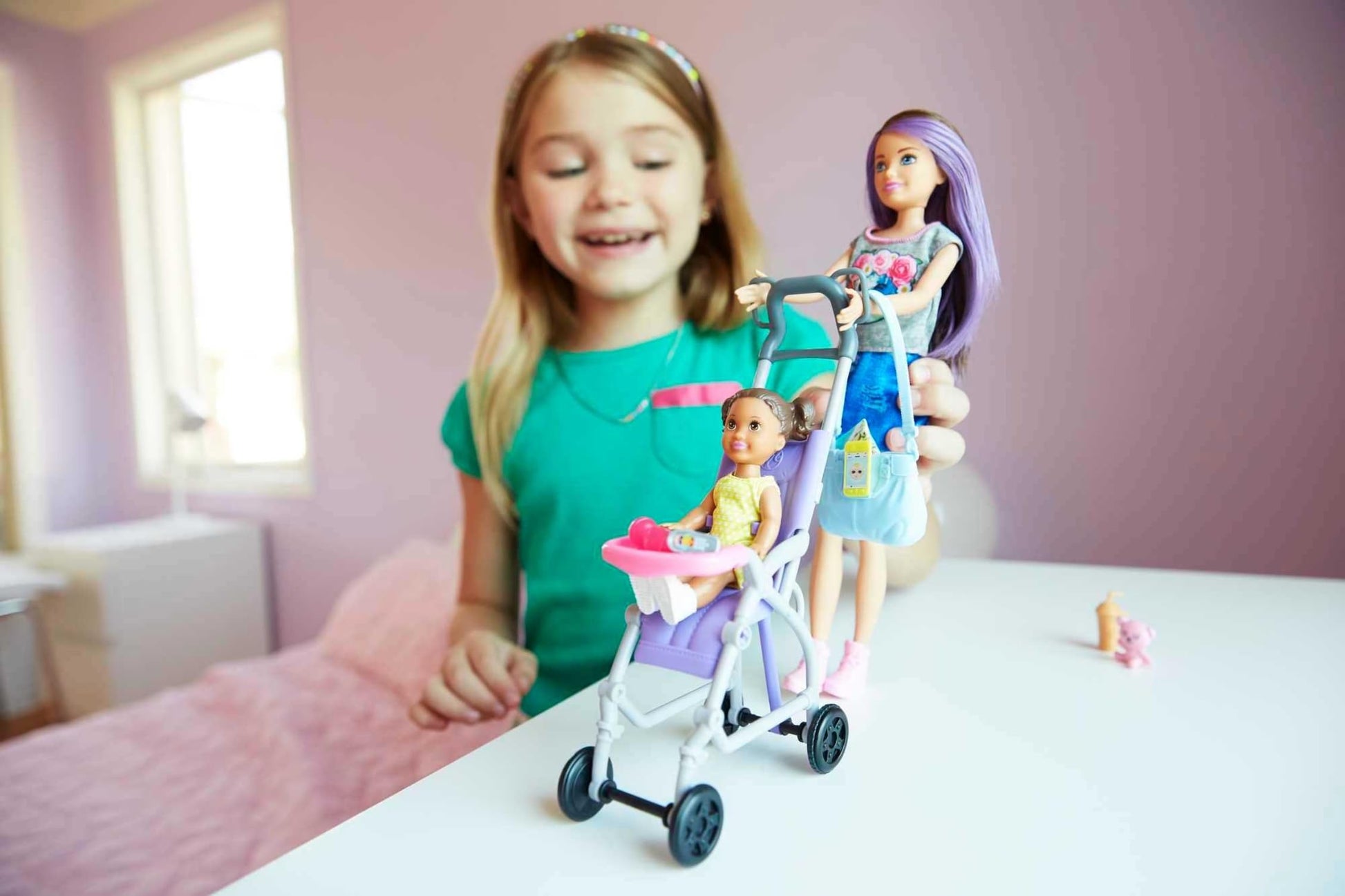 Barbie Babysitting Playset with Skipper Doll, Baby Doll, Bouncy Stroller and Themed Accessories