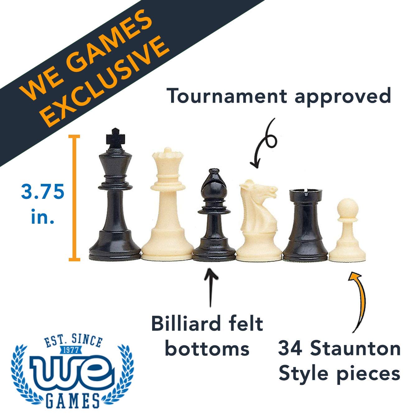 WE Games Tournament Chess Set w/Chess Pieces & Green Roll Up Vinyl Chess Board