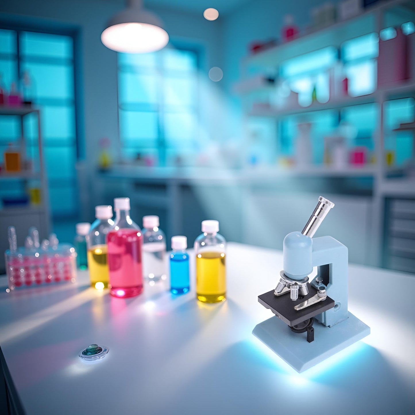 Blue Miniature Microscope, Plastic Dollhouse Mini Laboratory Tool for Dollhouse Science STEM Scene, Experiment Scene Doll House Kit for 1:12 Scale