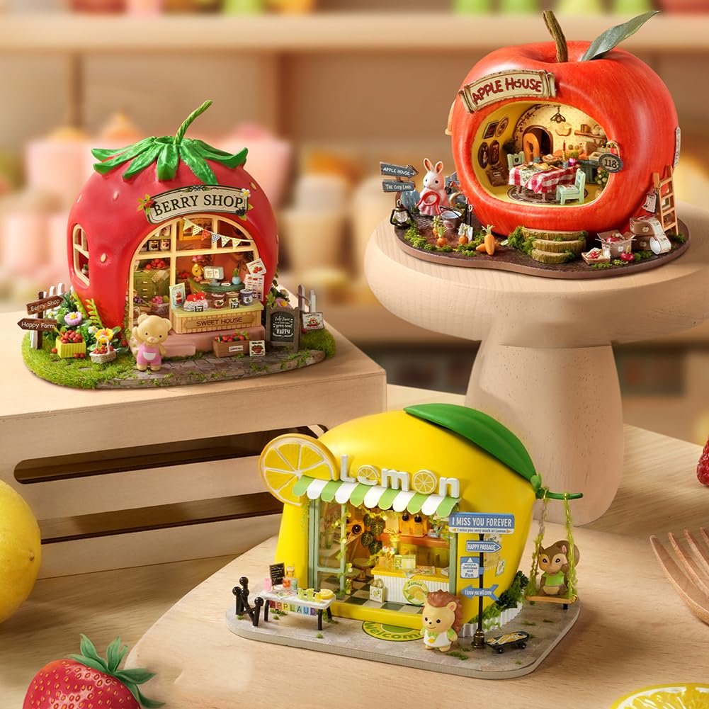 Montidey Dollhouse Miniature DIY House Kit,Mini 3D Wooden Doll House Craft Model with LED Creative Room Perfect DIY Gift for Friends, Lovers