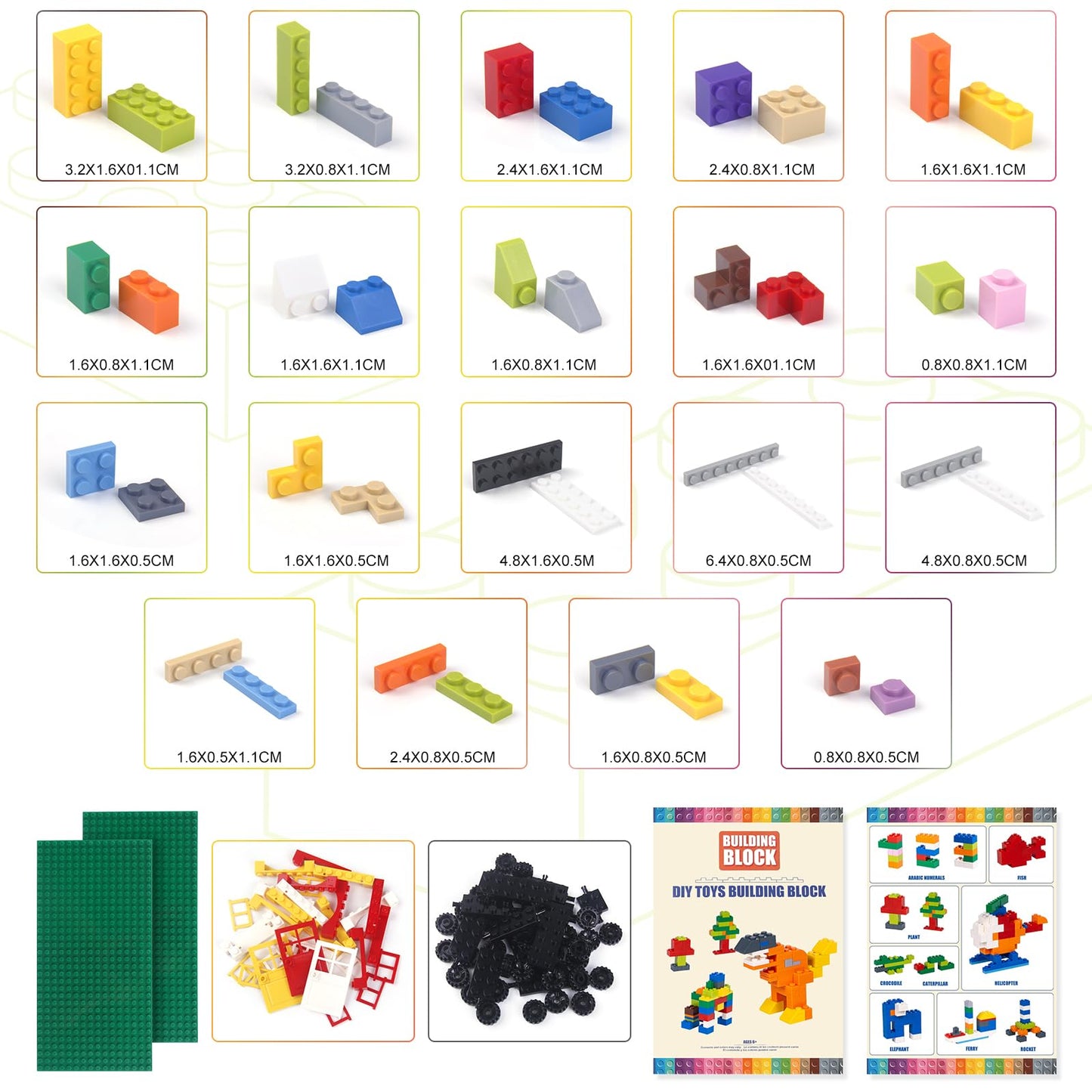 1100 Pieces Building Bricks, Compatible with Lego Classic Building Blocks Bulk with Baseplates, Doors Windows and Wheels, STEM Creative Construction