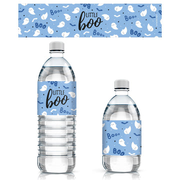 Blue Little Boo Ghost Boy Baby Shower Water Bottle Labels, 20 Count