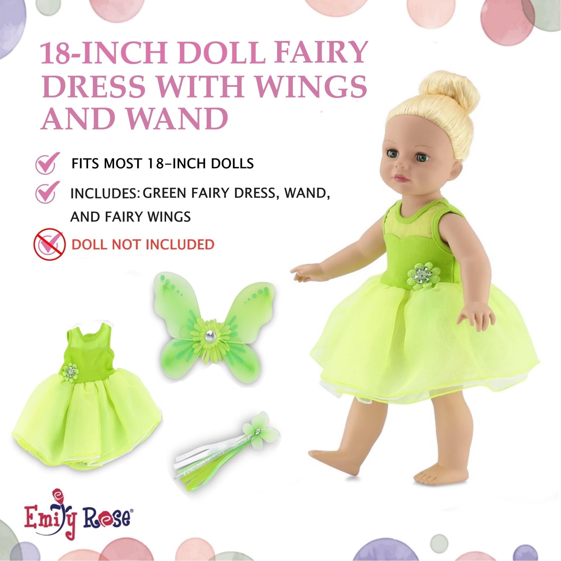 Emily Rose 18 Inch Doll Clothes 3 PC Halloween Magical Fairy Princess Fairytale Costume Set | 18" Doll Clothing Outfit with Accessories | USA Business