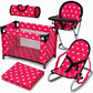 Mega Baby Doll Accessories Set, 3-1 Baby Doll Crib, Baby Doll High Chair & Bouncer Seat. 18 inch Doll Accessories with Doll Bed. 18" Dolls Furniture