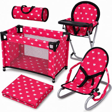 Mega Baby Doll Accessories Set, 3-1 Baby Doll Crib, Baby Doll High Chair & Bouncer Seat. 18 inch Doll Accessories with Doll Bed. 18" Dolls Furniture