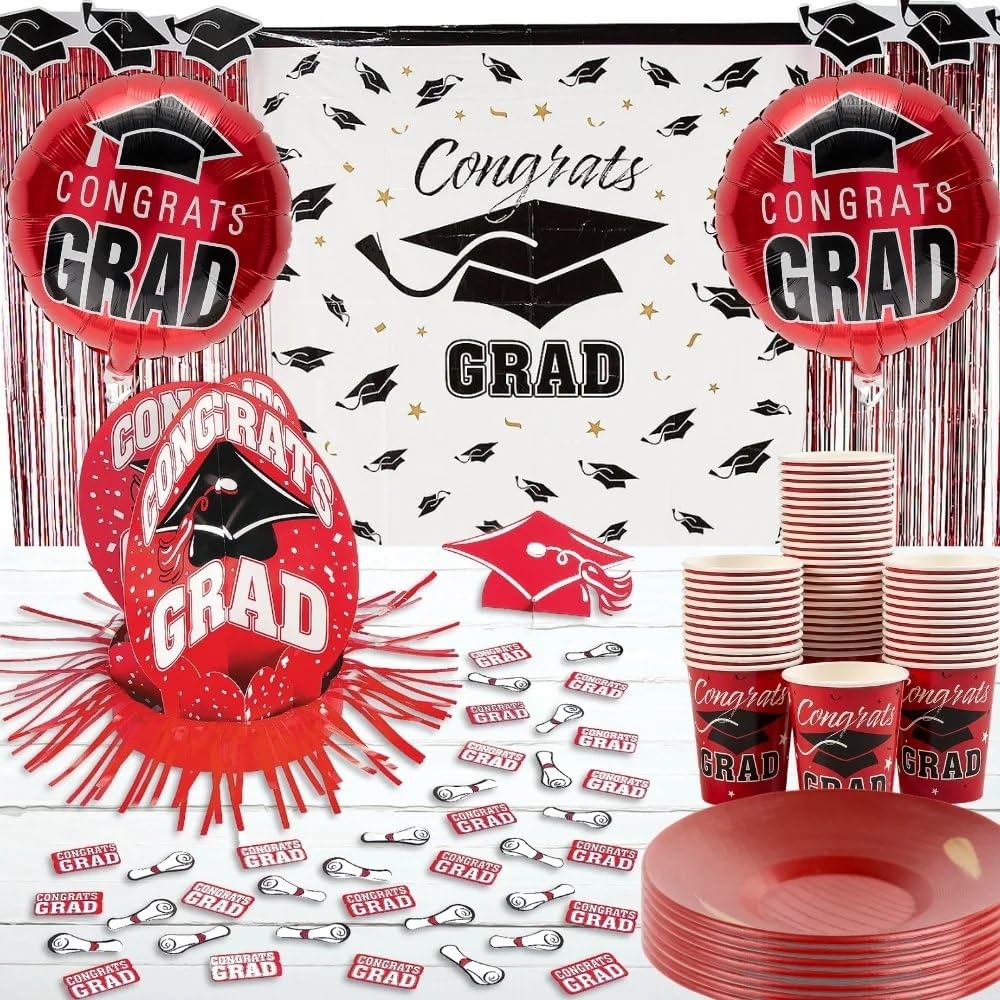 Fun Express - Red Grad Table Decor Kit (23pc) for Graduation - Party Decor - General Decor - Centerpieces - Graduation - 23 Pieces