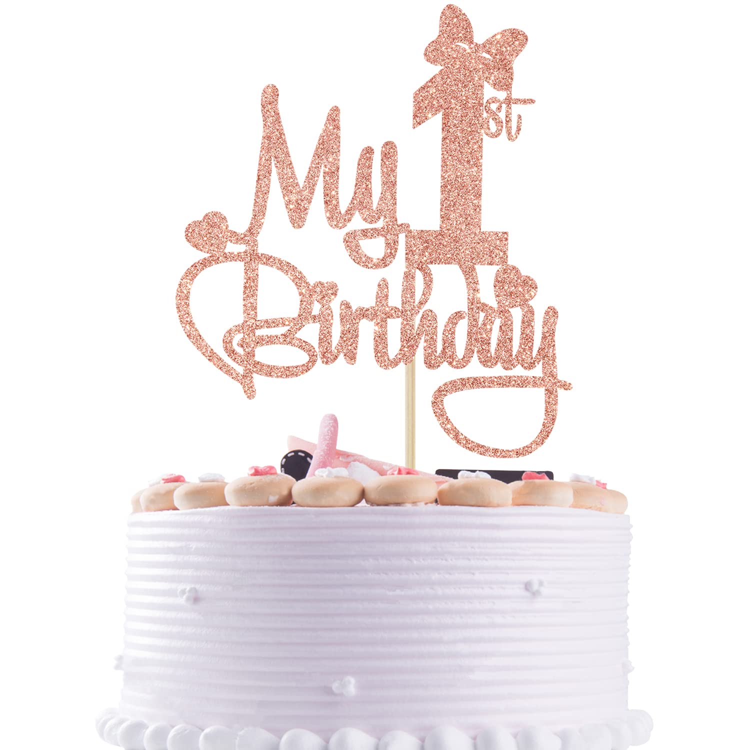 Rose Gold Glitter My 1st Birthday Cake Topper, Miss Onederful/Happy 1st Birthday/Wild One, Funny Baby Shower Party Decorations Supplies