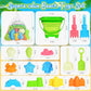 DGFCK Collapsible Beach Sand Toys for Kids Toddlers,Travel Beach Toys with 3 Collapsible Sand Buckets,Shovels,Mesh Bags,Sand Molds,Castle Toys