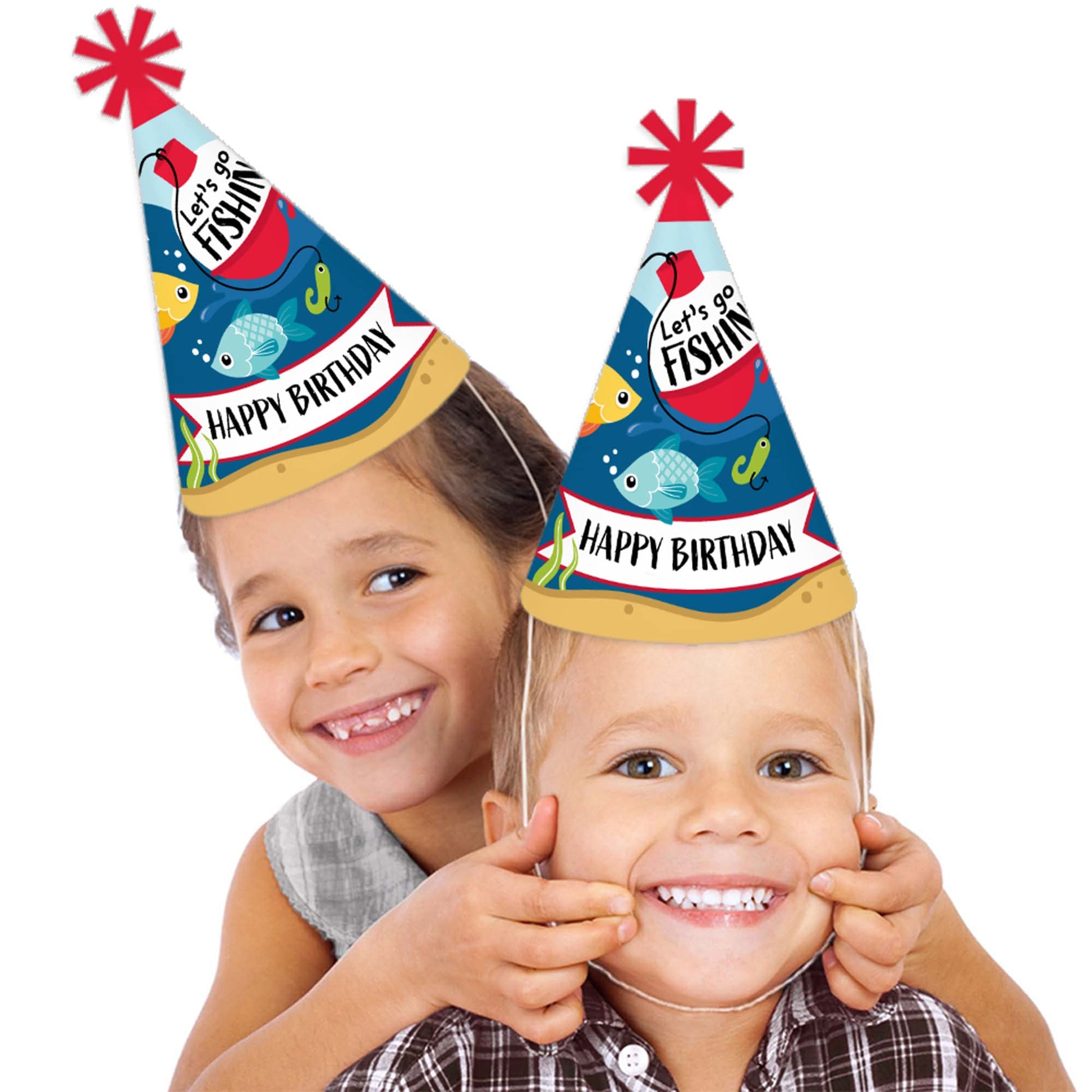 Big Dot of Happiness Let’s Go Fishing - Cone Happy Birthday Party Hats for Kids and Adults - Set of 8 (Standard Size)