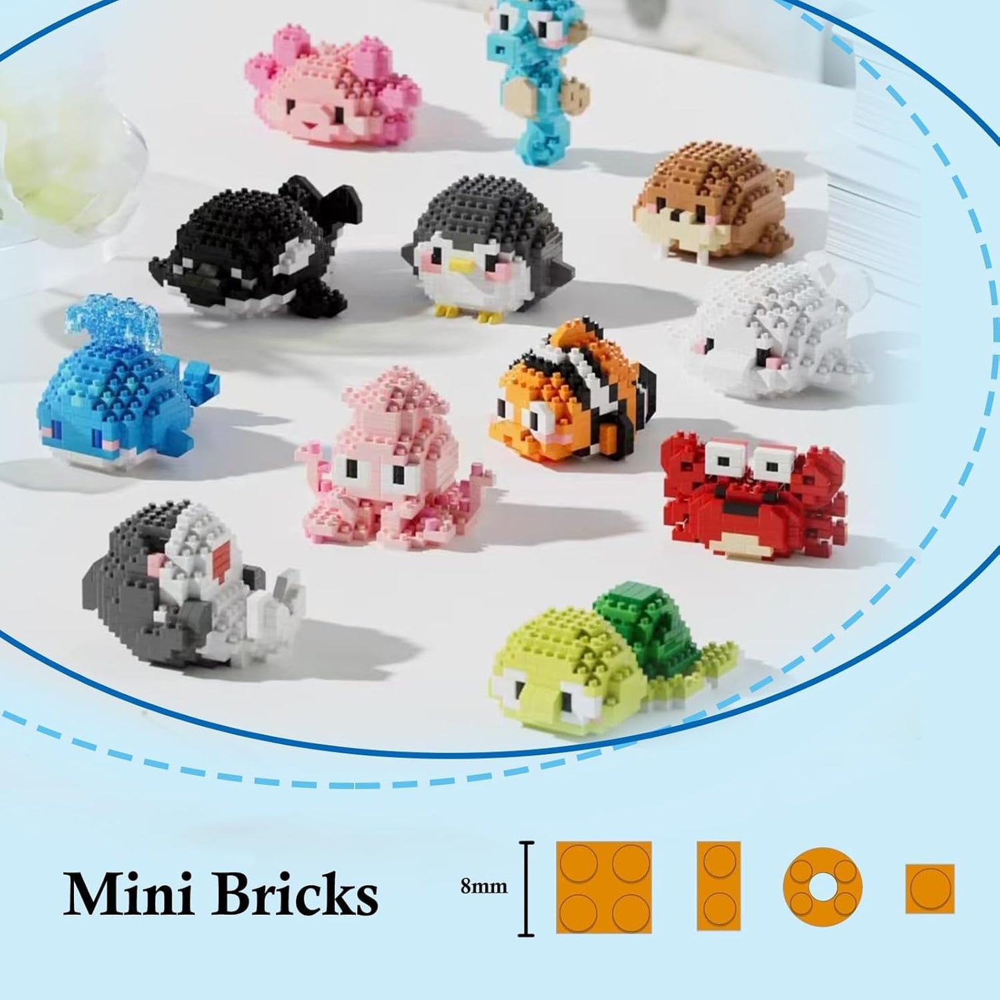 TENYEAH Party Favors, 12 Packs Mini Marine Animals Micro Building Blocks Set, Classroom Prizes, Small Toy Prizes, Goodie Bags, Birthday Festival