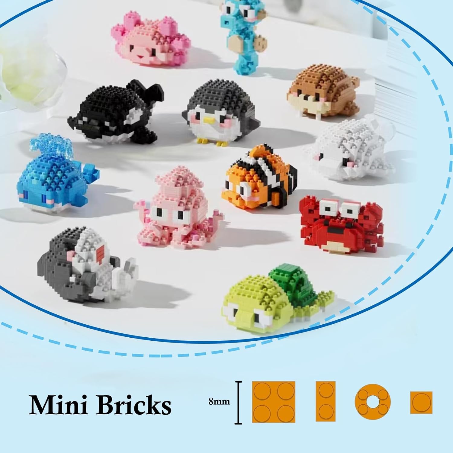 TENYEAH Party Favors, 12 Packs Mini Marine Animals Micro Building Blocks Set, Classroom Prizes, Small Toy Prizes, Goodie Bags, Birthday Festival