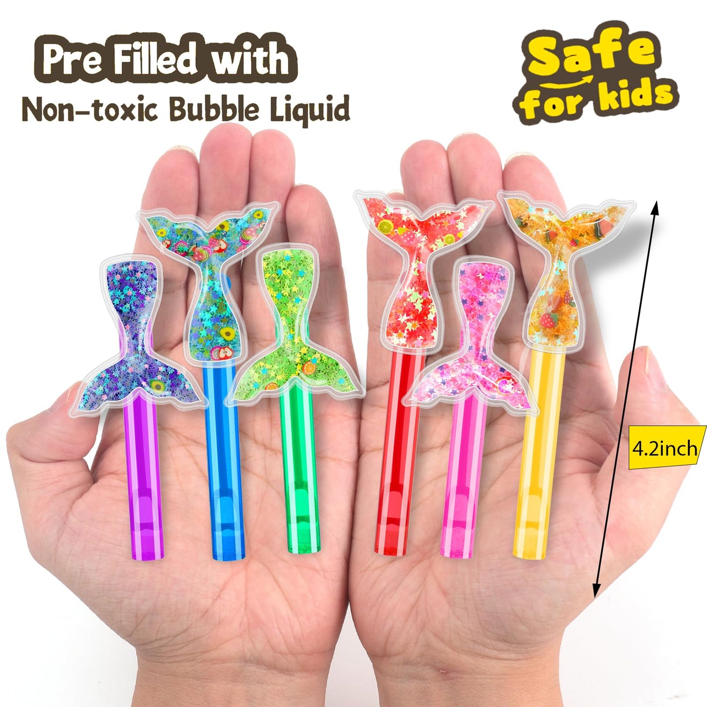 24PCS Glitter Mermaid Tail Bubble Wands for Kids Mermaid Party Favors Decorations Supplies, Mermaid Party Pinata Stuffer, Goodie Bags Filler, School