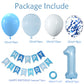 Baby Blue White Balloons And 40inch 1 Balloon, First Birthday Decorations For boy With blue White Confetti Balloons, Happy Birthday Banner Large 1