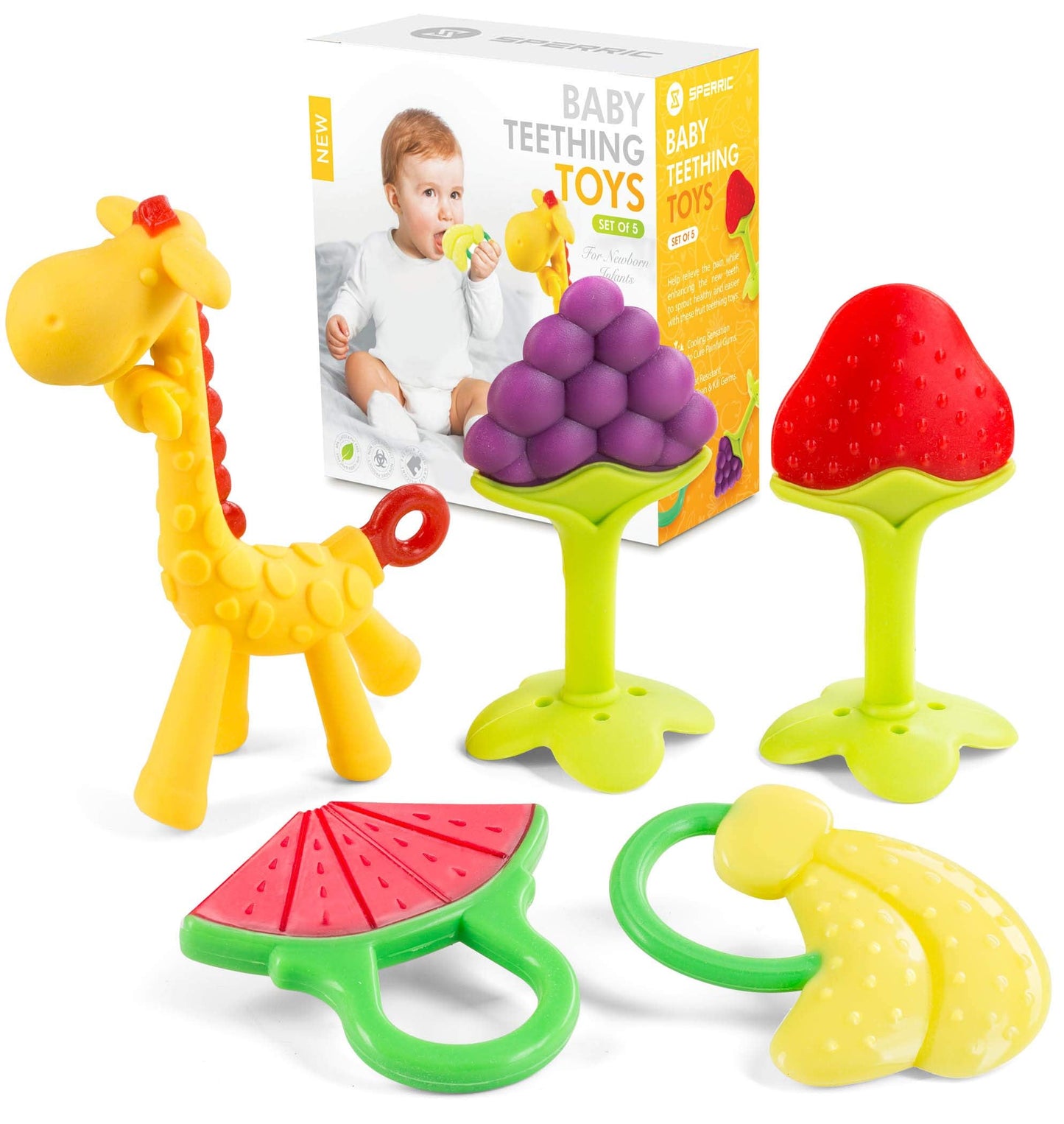Baby Teething Toys for Newborn (5-Pack) Freezer Safe BPA Free Infant and Toddler Silicone Teethers Soothe Babies Gums, Perfect Baby Gift