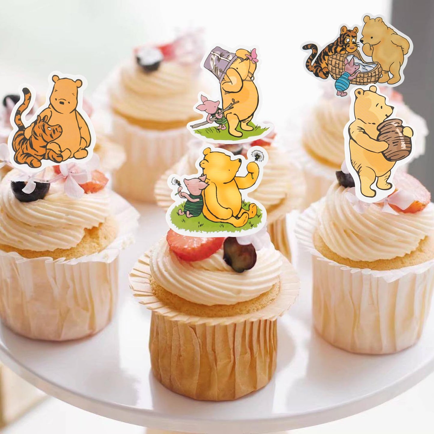 48 Pcs Classic Winnie Cupcake Toppers Cake Topper Cute Baby Shower Decorations Adorable For Bee Themed Party Decor Welcome Baby First Birthday