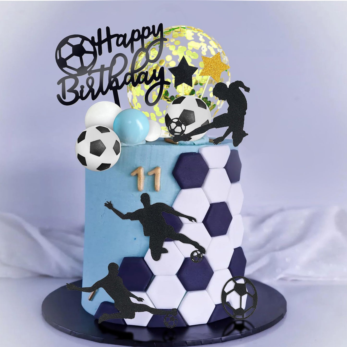 Soccer Cake Topper Soccer Ball Player Cake Decorations for Soccer Sport Birthday Supplies (Blue)