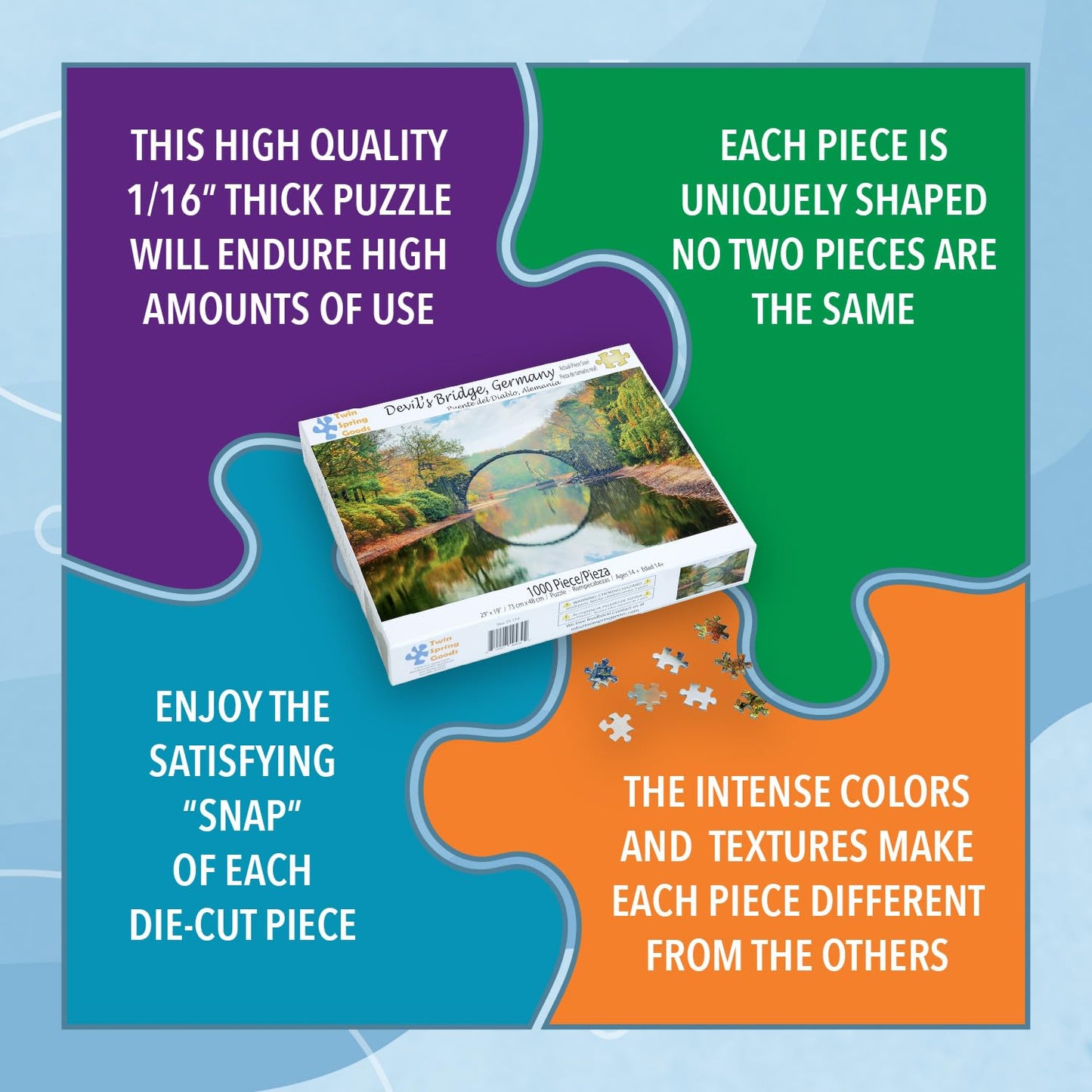 Twin Spring Goods 1000 Piece Jigsaw Puzzle for Adults Devil's Bridge Rakotzbrucke Germany Autumn Landscape Large Pieces Relaxing Nature Scenery Gift