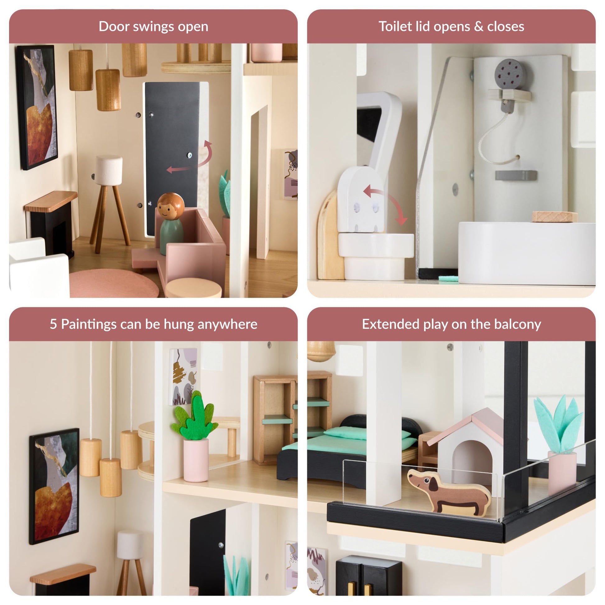 Best Choice Products Modern Wooden Dollhouse for Kids, 3-Story Doll House with 40 Furniture Accessories, Interactive Dollhouse Set with Dolls