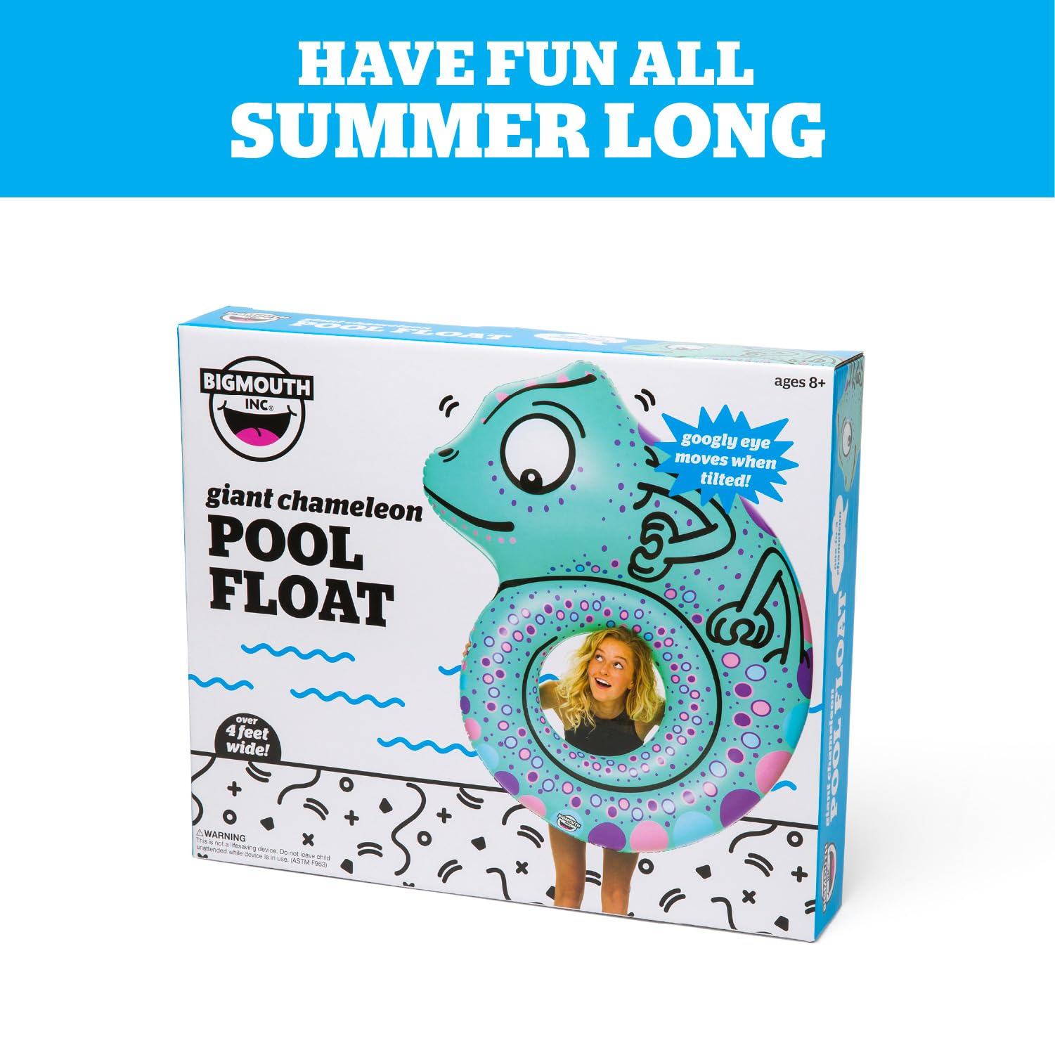 BigMouth Inc. Large Chameleon Animal Pool Float, 4' Wide Inflatable Floatie Tube, Blow Up Swim Ring, Fun Outdoor Summer Pool Party Water Toy