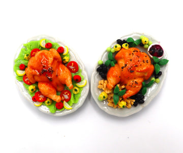 Dollhouse Miniature Roasted Turkey Food Set (2pcs) - Realistic Tiny Food Accessories for Dollhouse Collectibles