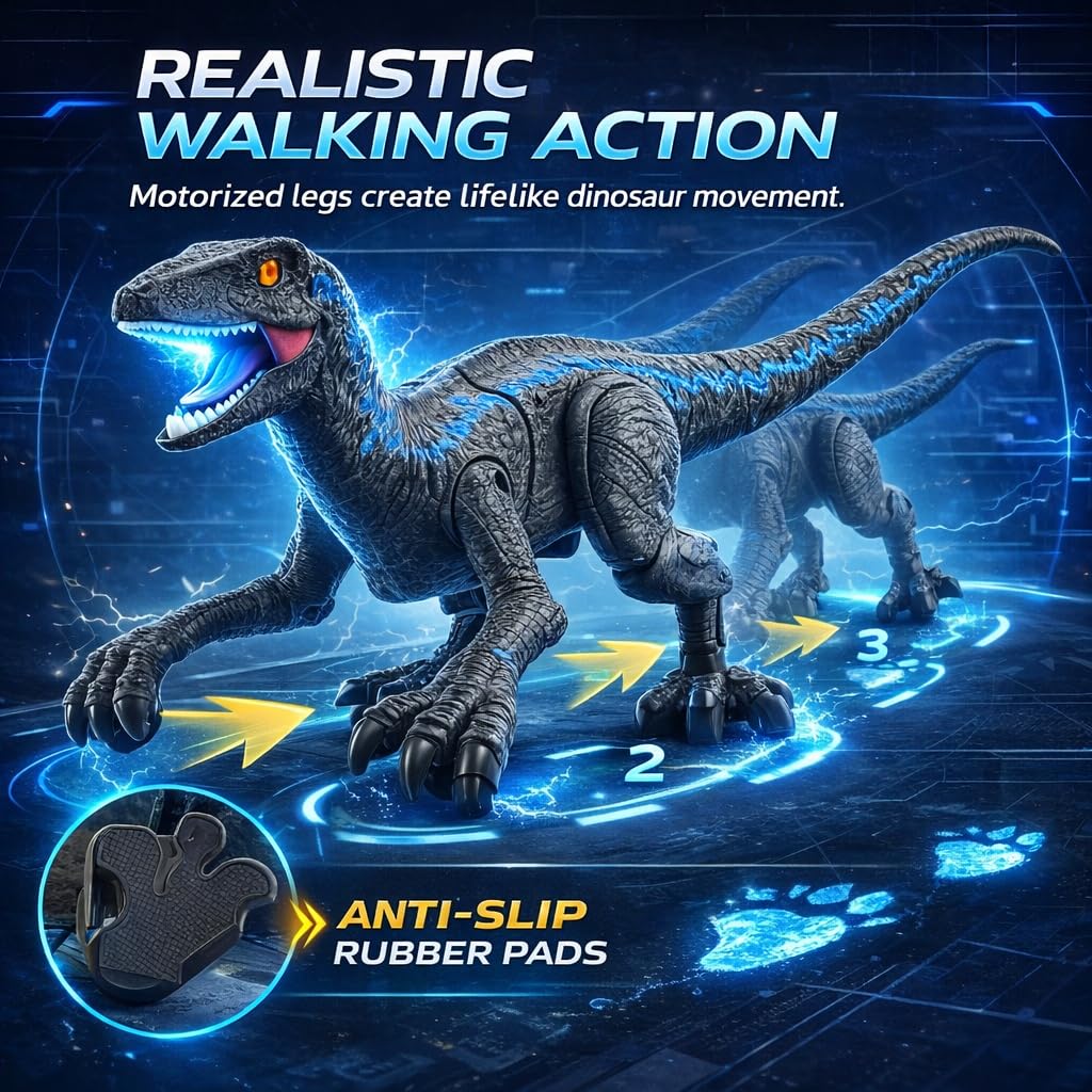 Remote Control Dinosaur Toy for Kids - RC Velociraptor Robot Dinosaur, Walking Robotic Dino with Lights & Roaring Sound, 2.4GHz Electronic Pet Dino