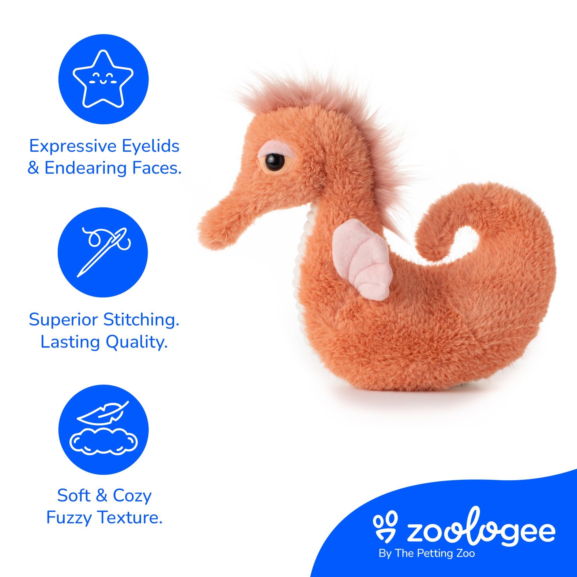 The Petting Zoo Seahorse Stuffed Animal Plushie, Gifts for Kids, Fuzzlez Sealife Animals, Coral Seahorse Plush Toy 12 Inches