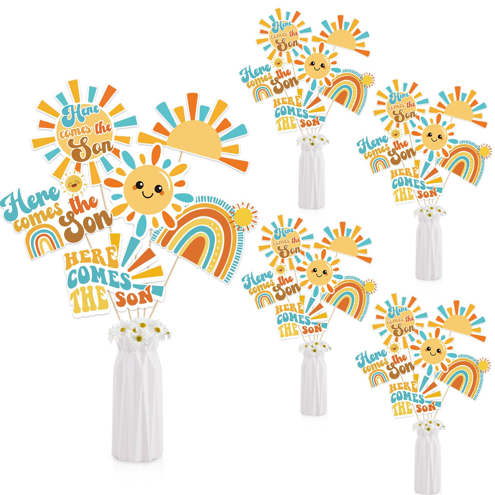 Here Comes The Son Centerpiece Sticks Here Comes The Son Baby Shower Decorations 24Pcs Sun Table Toppers Sunshine Baby Shower Supplies Boho Sun
