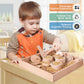Montessori Sensory Bin Tools Toy with Wooden Box for Toddlers, Pretend Play Dish Toys Wooden Bowls Scoop Tongs Transfer Work Pouring Set, Kids Fine