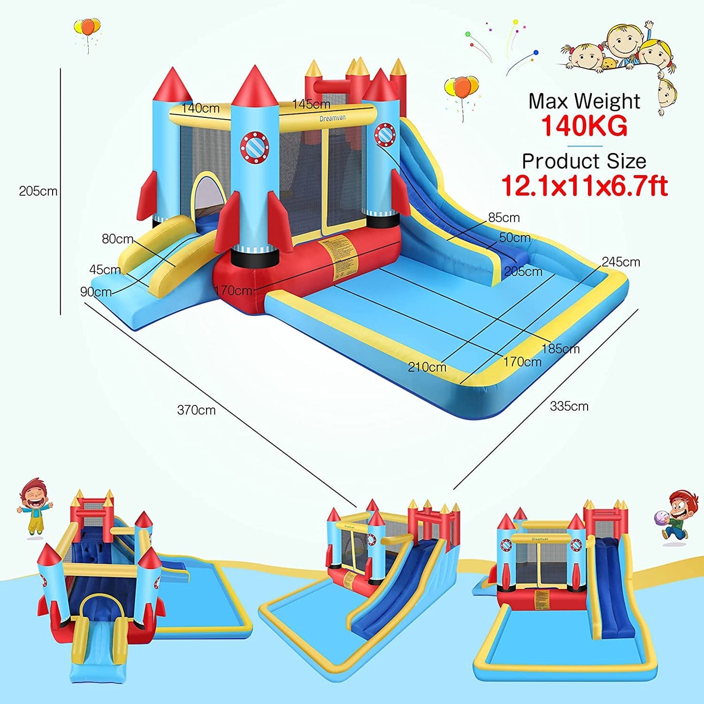 HYPOAI Bounce House,Inflatable Bounce Castle with Blower for Kids 3-12,Outdoor/Indoor Bouncy House Water Park for Backyard with 2 Splash