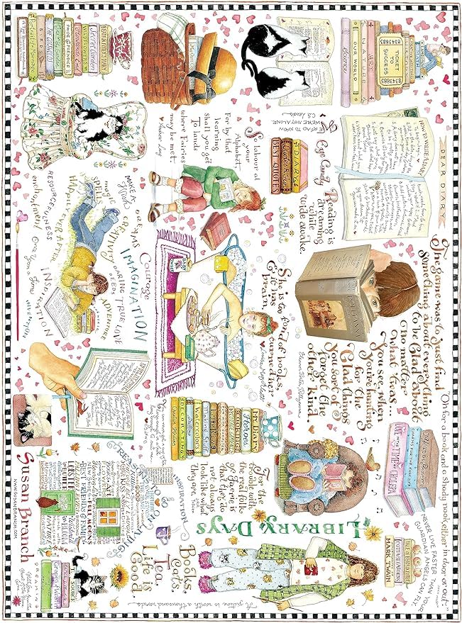 TF Publishing 1000 Piece Jigsaw Puzzle - Artist Susan Branch: Books and Cats - Colorful Illustrations - Interlocking Pieces - Sturdy Storage Box 8”x8”