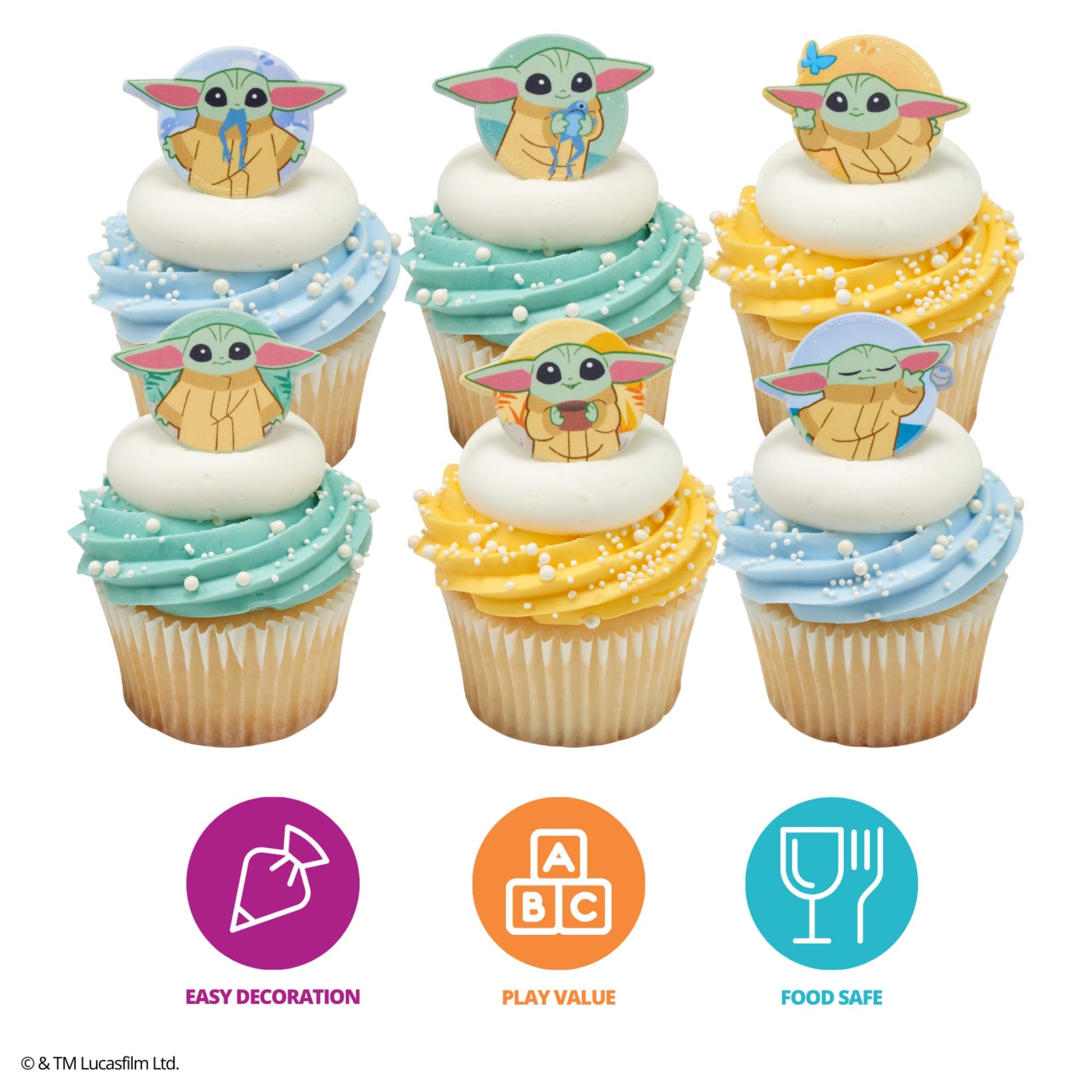 STAR WARS The Mandalorian Cupcake Rings | 24 | STAR WARS The Mandalorian Cake Toppers Featuring Grogu, Shaped Rings, Food Safe - 24 Pack