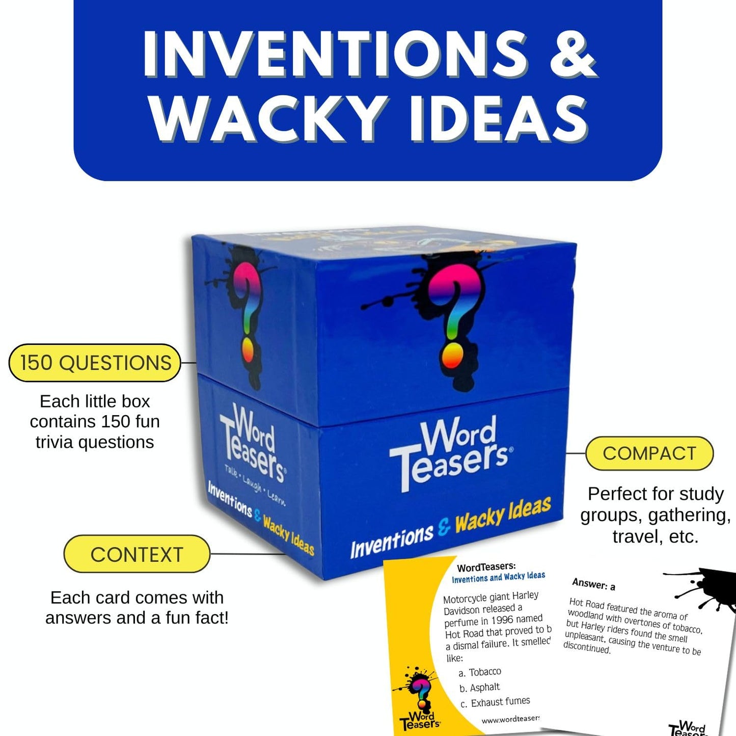? WORD TEASERS Inventions & Wacky Ideas - Family Trivia Card Game for Kids & Adults - Quiz Game for Game Night - 150 Question Cards