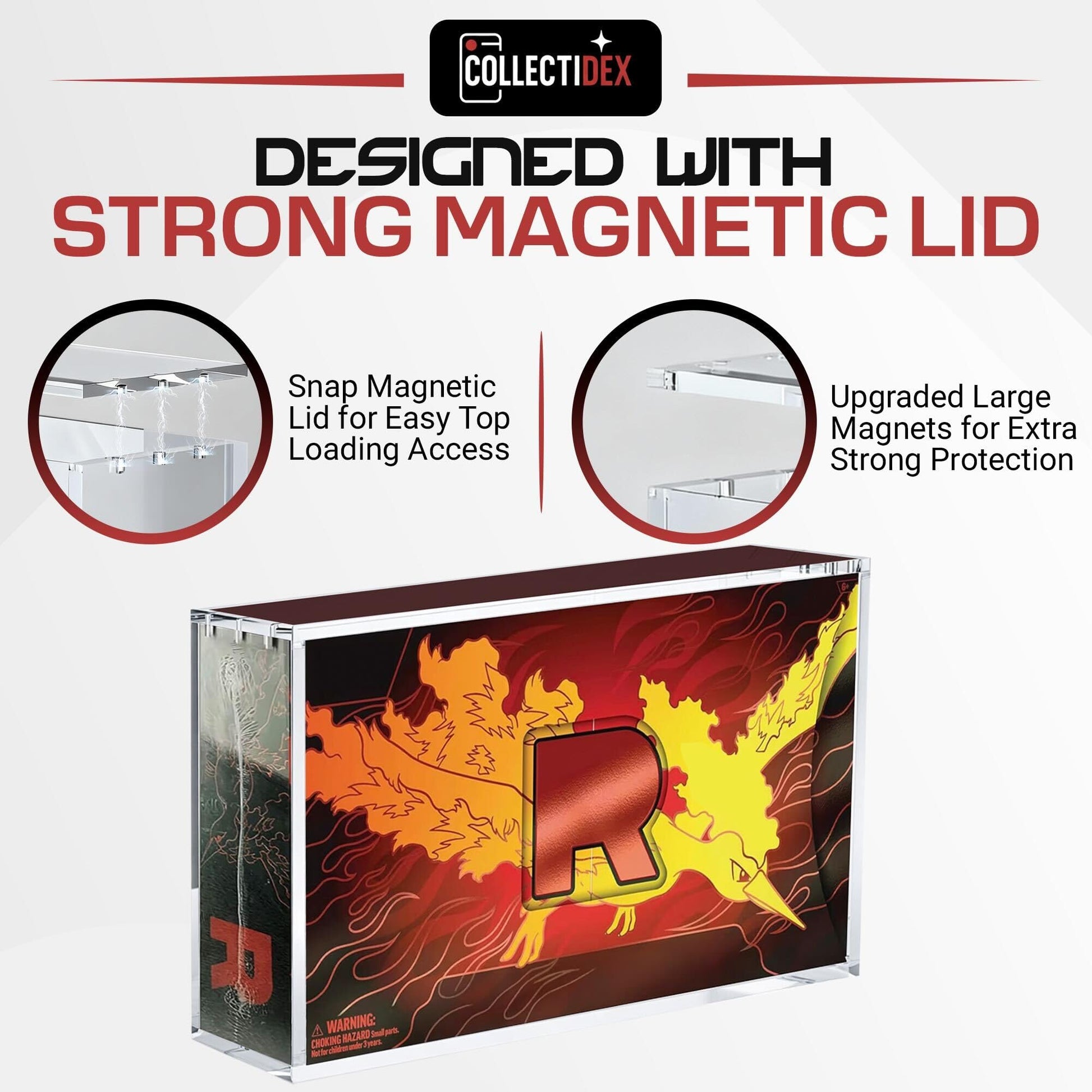 Collectidex Acrylic Display Case for Team Rocket's Moltres ex Ultra-Premium Collection UPC with Magnetic Lid 8 + 5mm Acrylic with 5x3mm Magnets