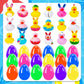 18 Pcs Prefilled Easter Eggs with Bunny Duckies,Bright Colorful Easter Eggs Filled with Rubber Duck,Squeeze Duckies Bunny Bathtub Toys for Easter