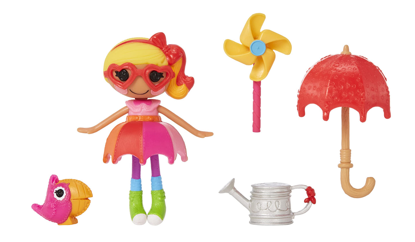 Lalaloopsy Mini Doll - April Sunsplash with Mini Pet Toucan, 3" Colorful Doll with Umbrella, Watering can & More Accessories in Reusable Package