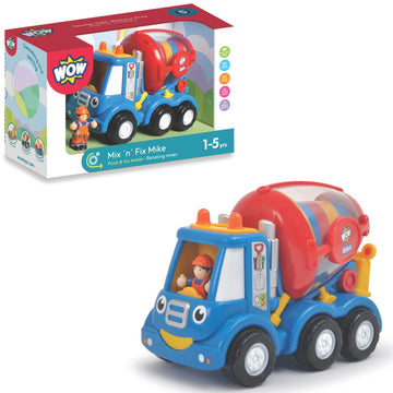 Wow Toys Mix ‘n’ Fix Mike - Construction Cement Mixer Truck with Driver Figure | Friction Powered, No Batteries, Safe Toddler Toy Ages 1-5