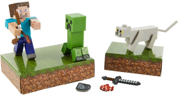 Mattel Minecraft Scaredy Creeper Story Pack with Figures, Weapons, Accessories & Papercraft Environment Blocks, Complete Battle & Action Play in