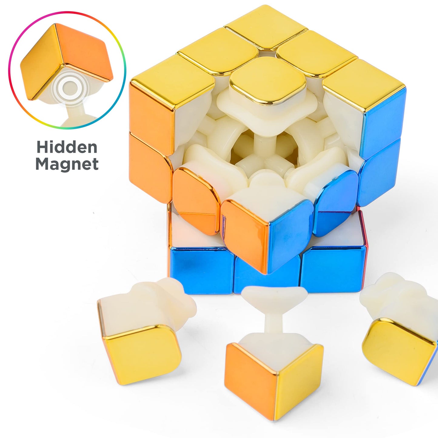 D-FantiX Magnetic Mirror Reflective Speed Cube 3x3x3 with Display Stand