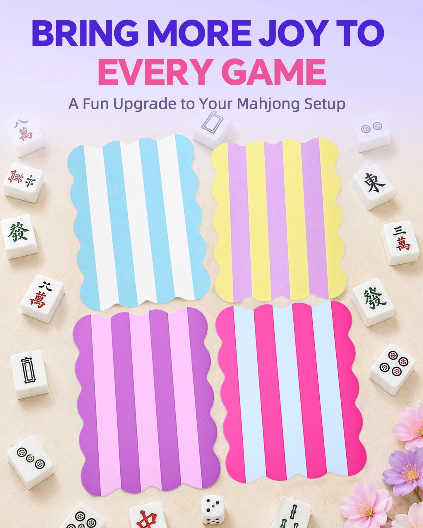Mavronley 4 PCs Mahjong Shufflers, Mahjong Shuffle Cards for Easy Tile Mixing, Mahjong Accessories, Mah Jong Gifts for Women (Stripe)