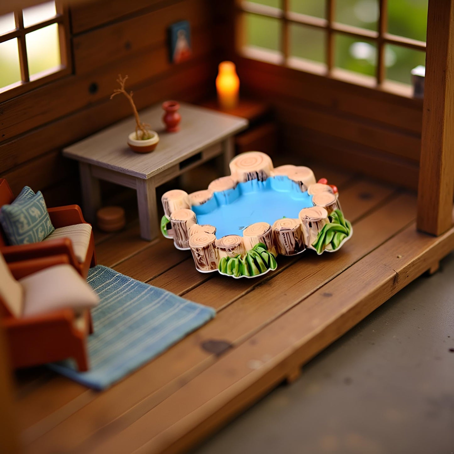 2Pcs Blue Miniature Mini Water Pool Made Resin DIY Miniature Mini Water Pool Fairy Garden Lawn Ornament for Mountain Dollhouse Decor Craft Garden