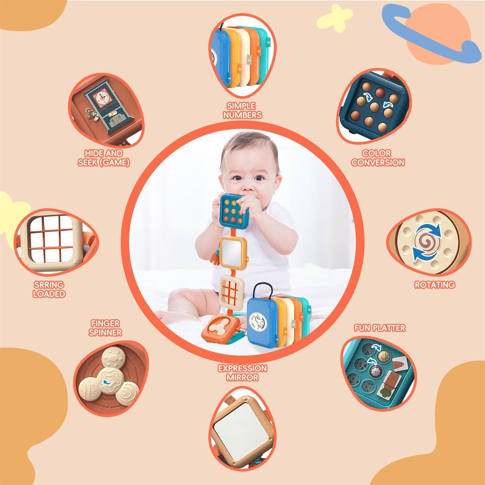 YINGZHIXING Busy Board for 1 2 3 Year Old - Montessori Travel Toy with Fine Motor Activities, Busy Cube Sensory Learning for Toddlers 1-3 - Perfect