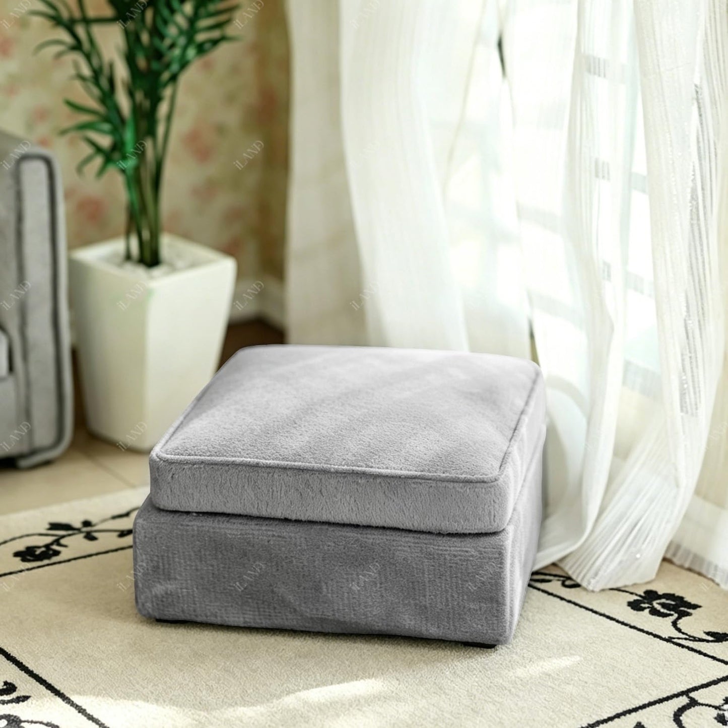 iLAND Dollhouse Furniture Sectional Dollhouse Couch Set Light Grey Velvet Sofa, Miniature Chair Doll House Furniture, Modern 1/12 Scale Miniature
