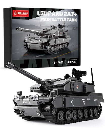 BOOLAKOS Leopard 2A7+ Tank Building Block, Military Army WW2 Tank Model Kit, Construction Set Gift Giving Toys for Adult (898 PCS)